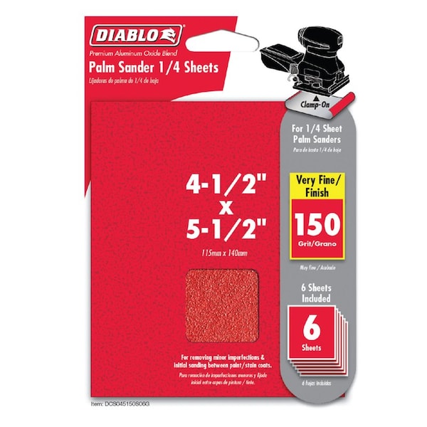 Diablo Diablo 5-1/2 in. L X 4-1/2 in. W 60 Grit Aluminum Oxide 1/4 Sheet Sandpaper 6 pk DCS045060S06G - main